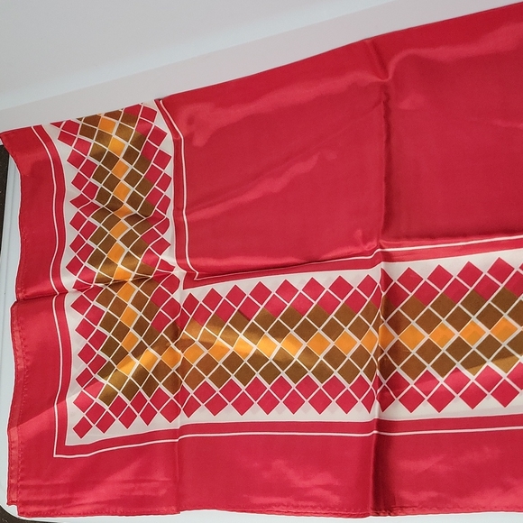 Vintage Red, Orange and Brown Geometric Scarf - Picture 3 of 7